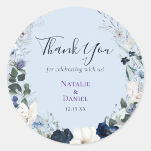 Adesivo Casamento Floral Azul Obrigado