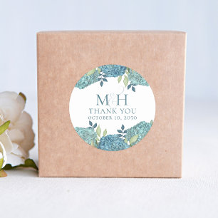 Adesivo Casamento Floral Azul Obrigado Personalizado