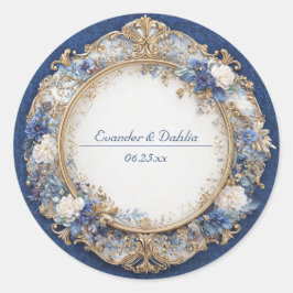 Adesivo Casamento Floral Azul Safira Vitoriano Dourado