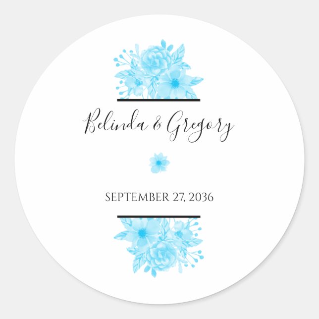Adesivo Casamento Floral Blue Watercolor (Frente)