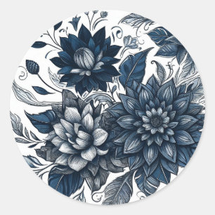 Adesivo Casamento Floral Boêmio Azul e Branco