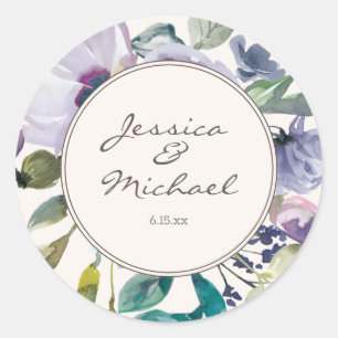 Adesivo Casamento Floral Boho de Aguarela Roxo Lilás