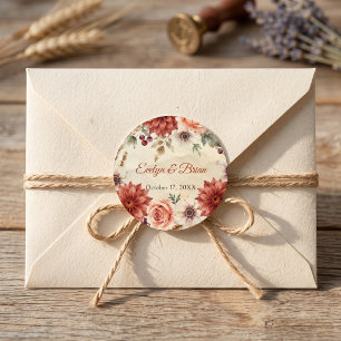 Adesivo Casamento Floral Boho de Terracota Laranja Queimad