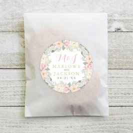Adesivo Casamento Floral Boho Monograma Rosa Bege Dourado