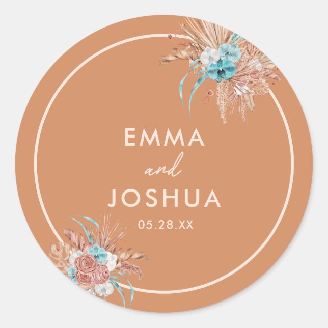 Adesivo Casamento Floral Boho Terroso Elegante (Frente)