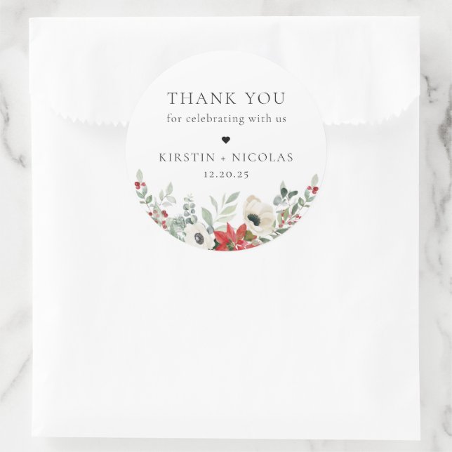 Adesivo Casamento Floral Botânico De Inverno Obrigado (Bolsa)