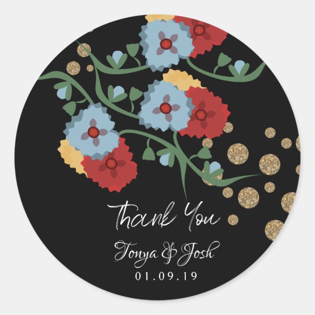 Adesivo Casamento Floral Botânico Mexicano Obrigado Glitte (Frente)