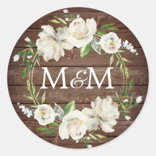 Adesivo Casamento floral branco antigo de madeira rústico