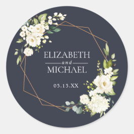 Adesivo Casamento Floral Branco Azul Geométrico de Cobre