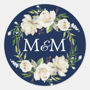 Adesivo Casamento floral branco da aguarela dos azuis