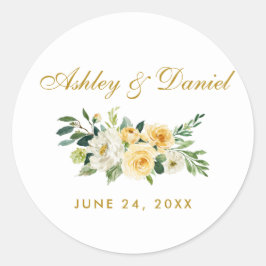 Adesivo Casamento Floral Branco Dourado Amarelo-Amarelo