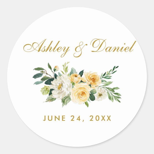 Adesivo Casamento Floral Branco Dourado Amarelo-Amarelo (Frente)