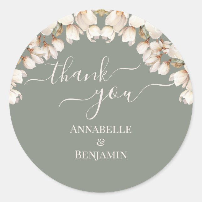 Adesivo Casamento Floral Branco e Verde Sage (Frente)