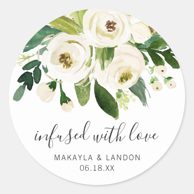 Adesivo Casamento Floral Branco Elegante Com Amor (Frente)
