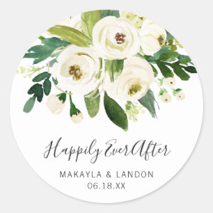Adesivo Casamento Floral Branco Elegante Feliz Para Sempre