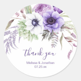 Adesivo Casamento Floral Branco Lavanda Roxo Obrigado