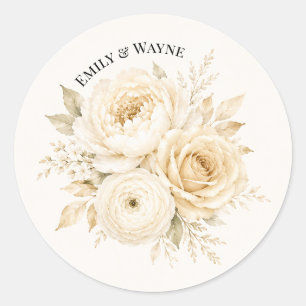 Adesivo Casamento Floral Branco Marfim e Champagne Pérola