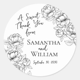 Adesivo Casamento Floral Branco Negro Elegante Obrigado A