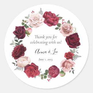 Adesivo Casamento Floral Burgundy Blush Obrigado Stickers