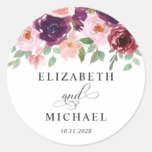 Adesivo Casamento Floral Burgundy Blush Plum Watercolor