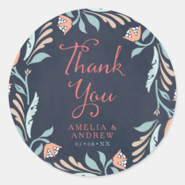 Adesivo Casamento Floral Chalkboard Bluish Obrigado