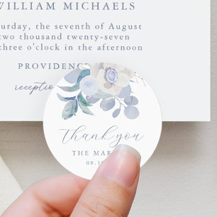 Adesivo Casamento Floral Chic Blue Airy Obrigado