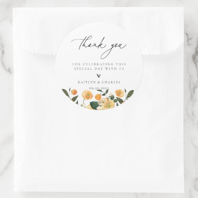 Adesivo Casamento Floral Citrus Orange Obrigado (Bolsa)
