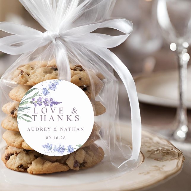 Adesivo Casamento Floral com Lavanda de Aquarela Obrigado (Watercolor Lavender Floral Wedding Thank You Classic Round Sticker)
