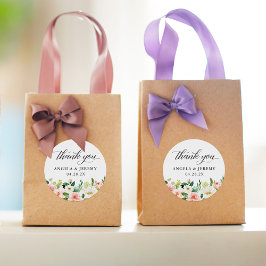 Adesivo Casamento Floral Cor-de-Rosa Elegante Obrigado