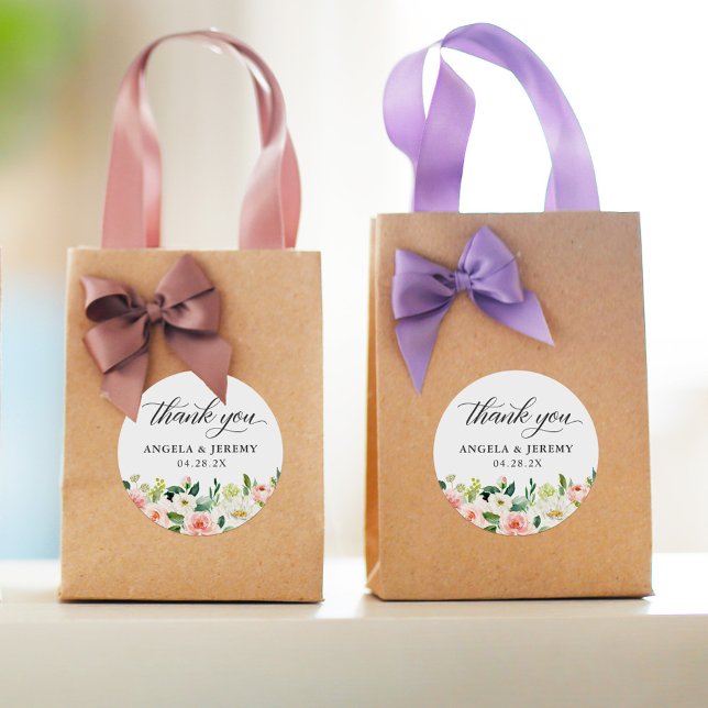 Adesivo Casamento Floral Cor-de-Rosa Elegante Obrigado (Criador carregado)