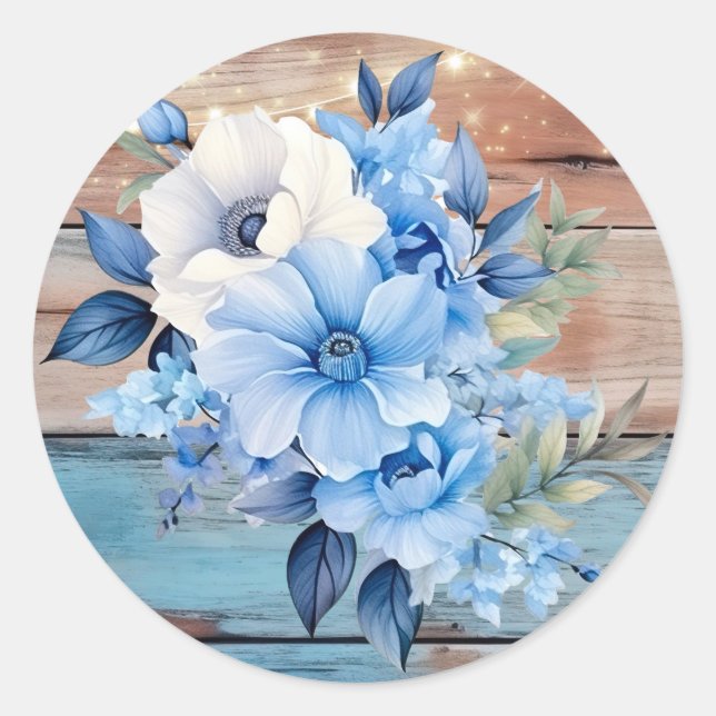 Adesivo Casamento Floral das Luzes de Madeira Azul Tan (Frente)