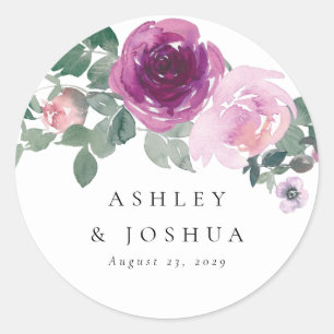 Adesivo Casamento Floral de Aquarela com Toque Magenta