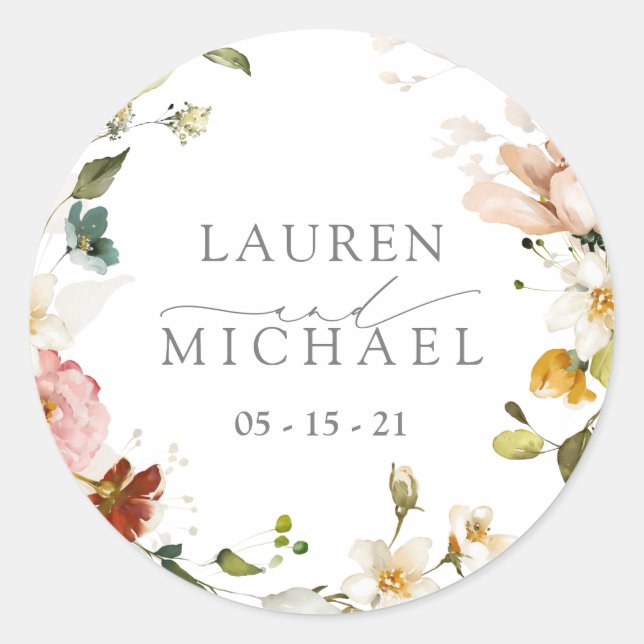 Adesivo Casamento Floral de Aquarela das Flores de Jardim  (Frente)