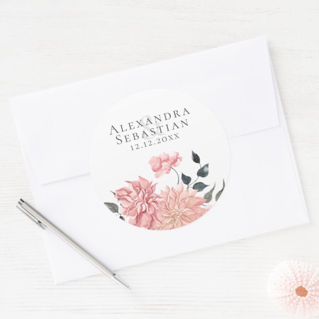 Adesivo Casamento Floral De Aquarela Elegante Salvar A Dat (Envelope)