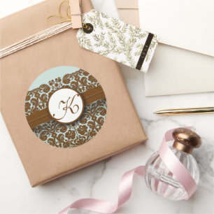 Adesivo Casamento Floral de Azul Castanho Damask Vintage