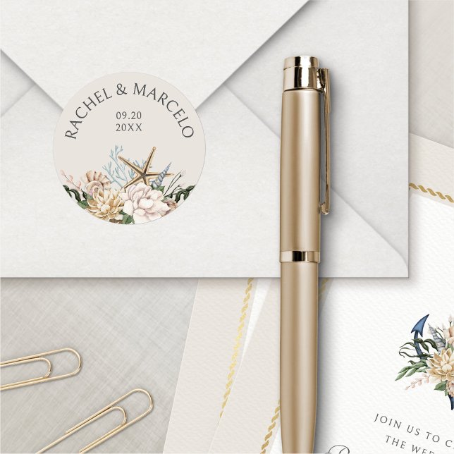 Adesivo Casamento Floral de Beach Seashells (Criador carregado)