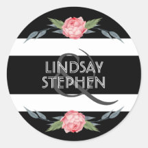 Casamento Floral de Black and White Stripes