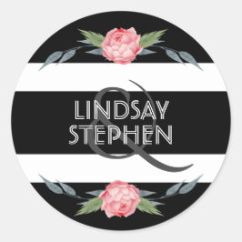 Adesivo Casamento Floral de Black and White Stripes