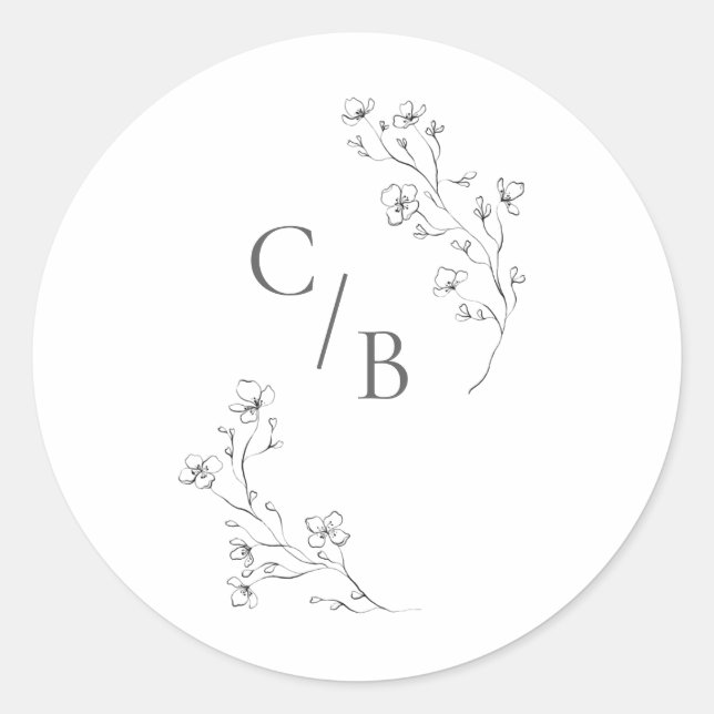 Adesivo Casamento Floral de Blossom Boho Cereja Monogramme (Frente)