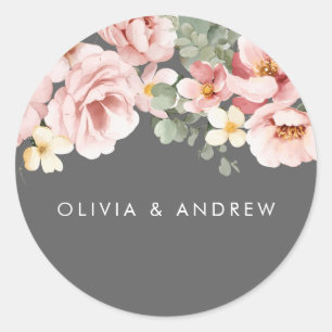 Adesivo Casamento Floral de Blush e Cinza de Aquarela