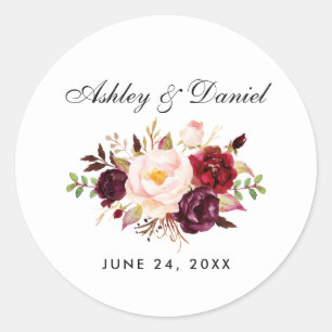 Adesivo Casamento floral de Borgonha da aguarela