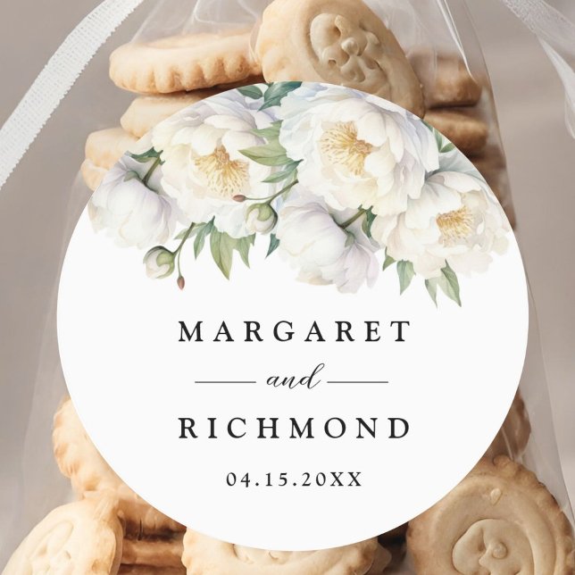 Adesivo Casamento Floral de Branca Elegante Watercolor (Criador carregado)