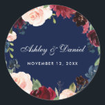 Adesivo Casamento Floral de Burgundy Blue Watercolor<br><div class="desc">Vinhetas de Casamento Azul Floral Floral Burgundy</div>