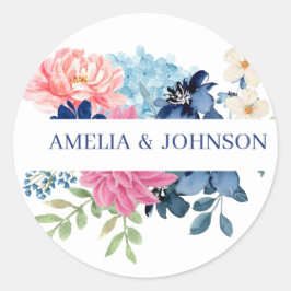 Adesivo Casamento floral de cor azul e branca