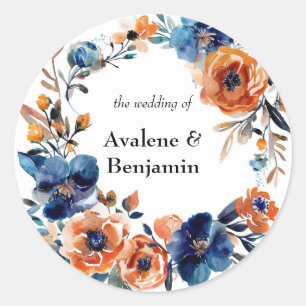 Adesivo Casamento Floral de Cor Azul e Laranja