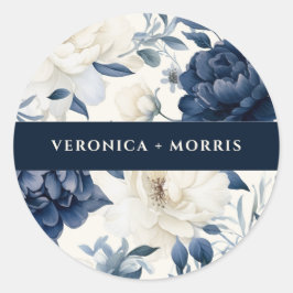 Adesivo Casamento floral de cor azul-marinho Dusty e branc