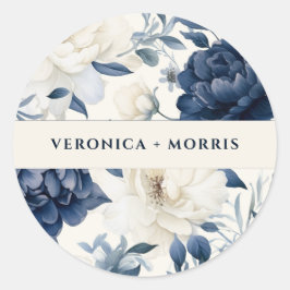 Adesivo Casamento floral de cor azul-marinho Dusty e branc