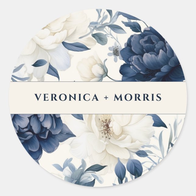 Adesivo Casamento floral de cor azul-marinho Dusty e branc (Frente)