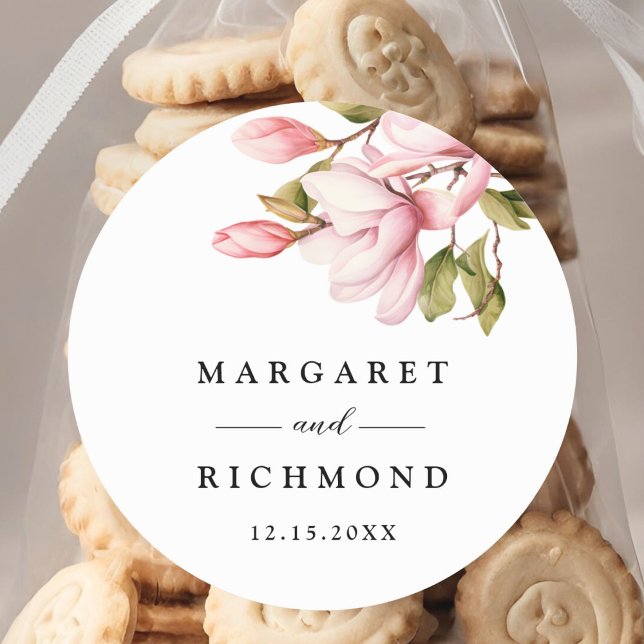 Adesivo Casamento Floral de Cor de Água Elegante Magnolia  (Criador carregado)