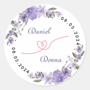 Adesivo Casamento Floral de Cor de Água Elegante Púrpura e